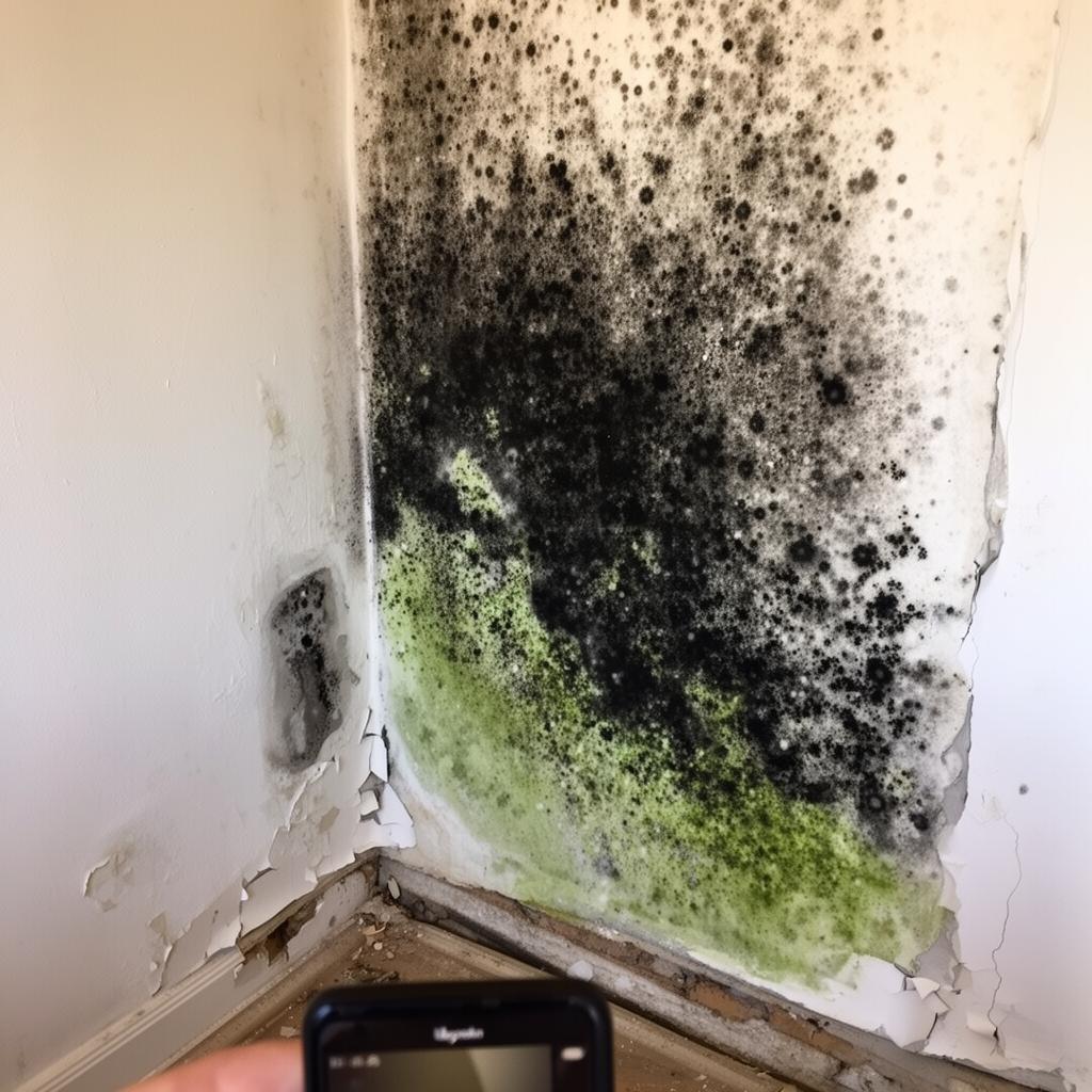 Schimmelbefall an Außenwand in sächsischem Altbau