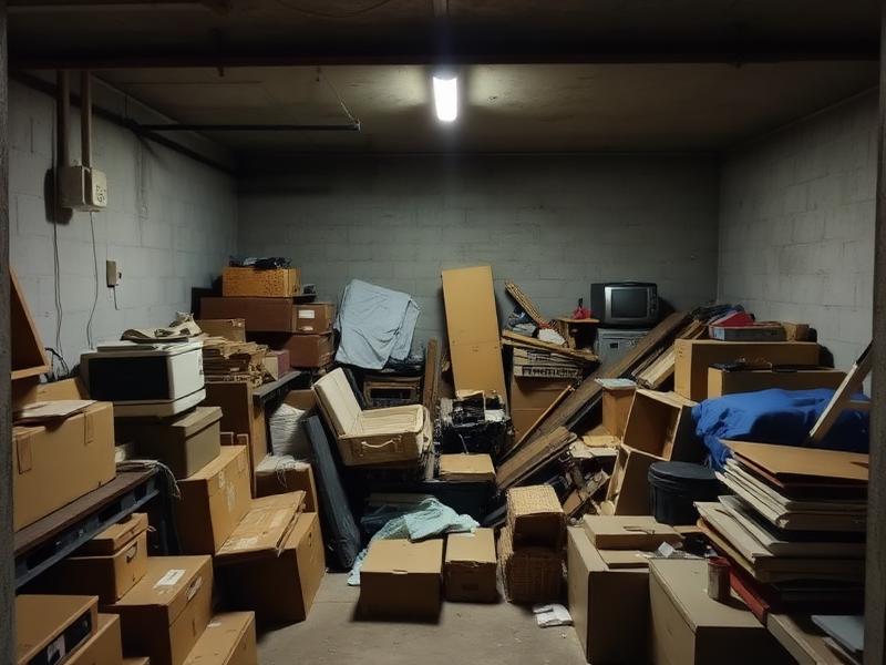Vollgestellter Kellerraum vor der Entrümpelung