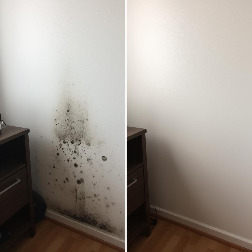Vorher Nachher Schimmelentfernung hinter Möbeln