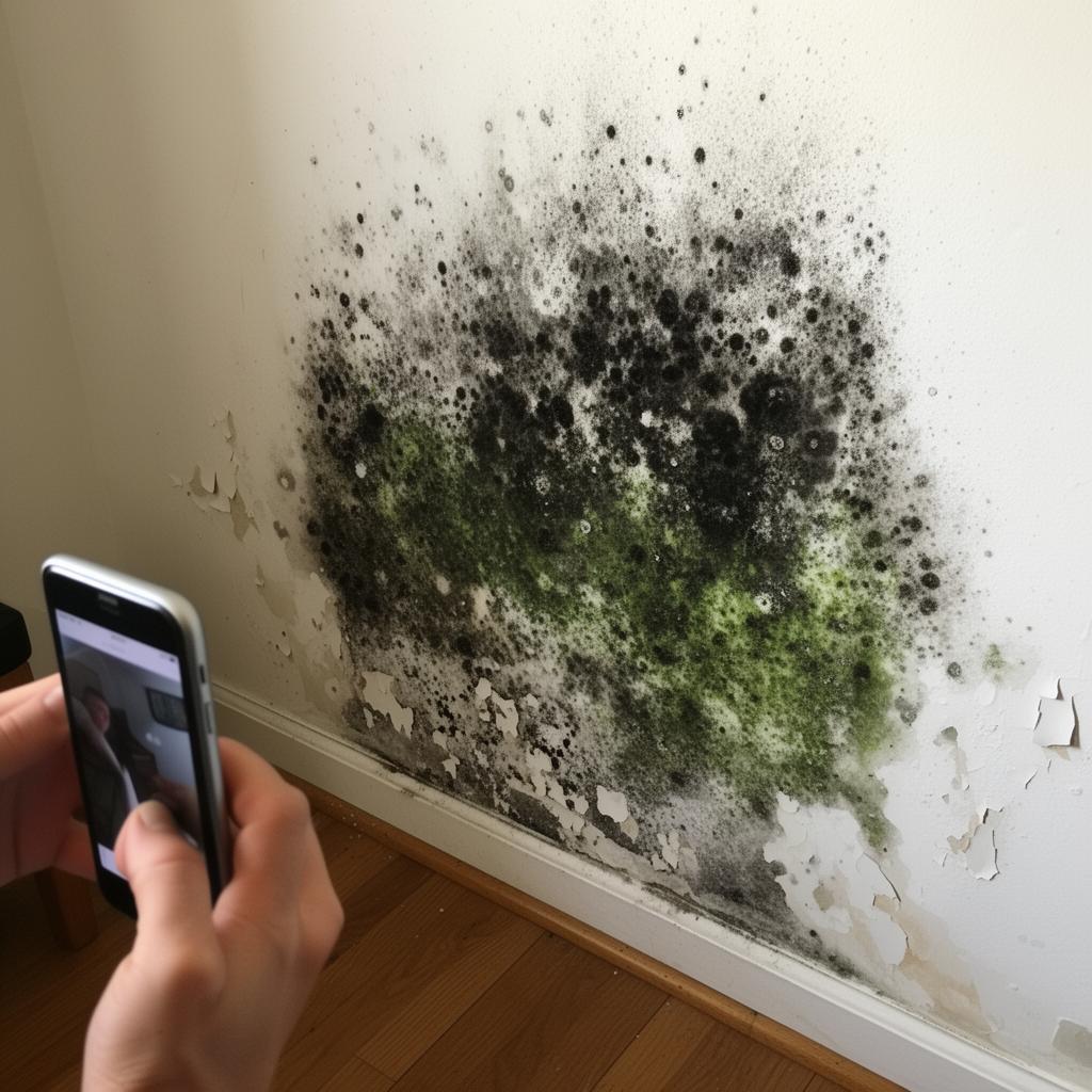 Großflächiger Schimmelbefall hinter Möbeln