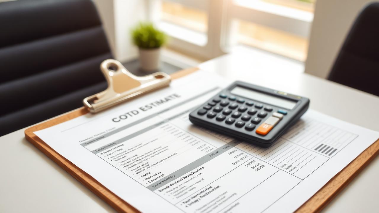 Kostenaufstellung für eine Schimmelsanierung auf einem Klemmbrett