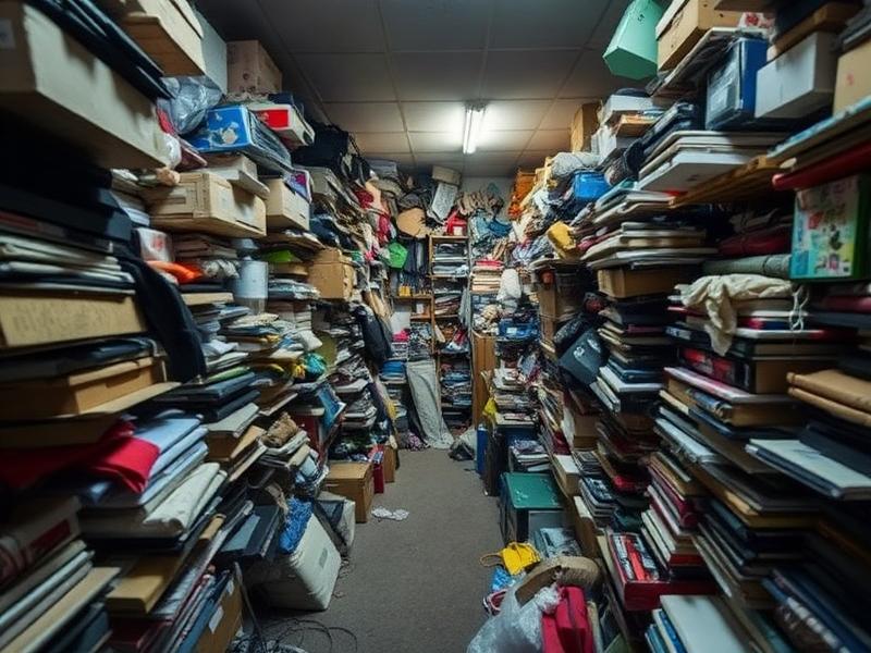 Vollgestellter Raum mit gestapelten Gegenständen