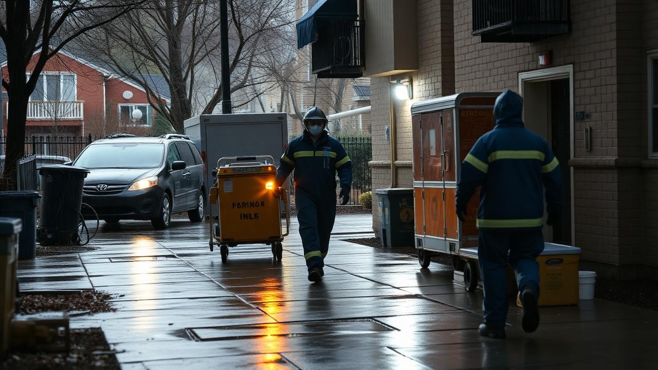 Notfall-Team auf dem Weg zum Schimmeleinsatz bei Regen