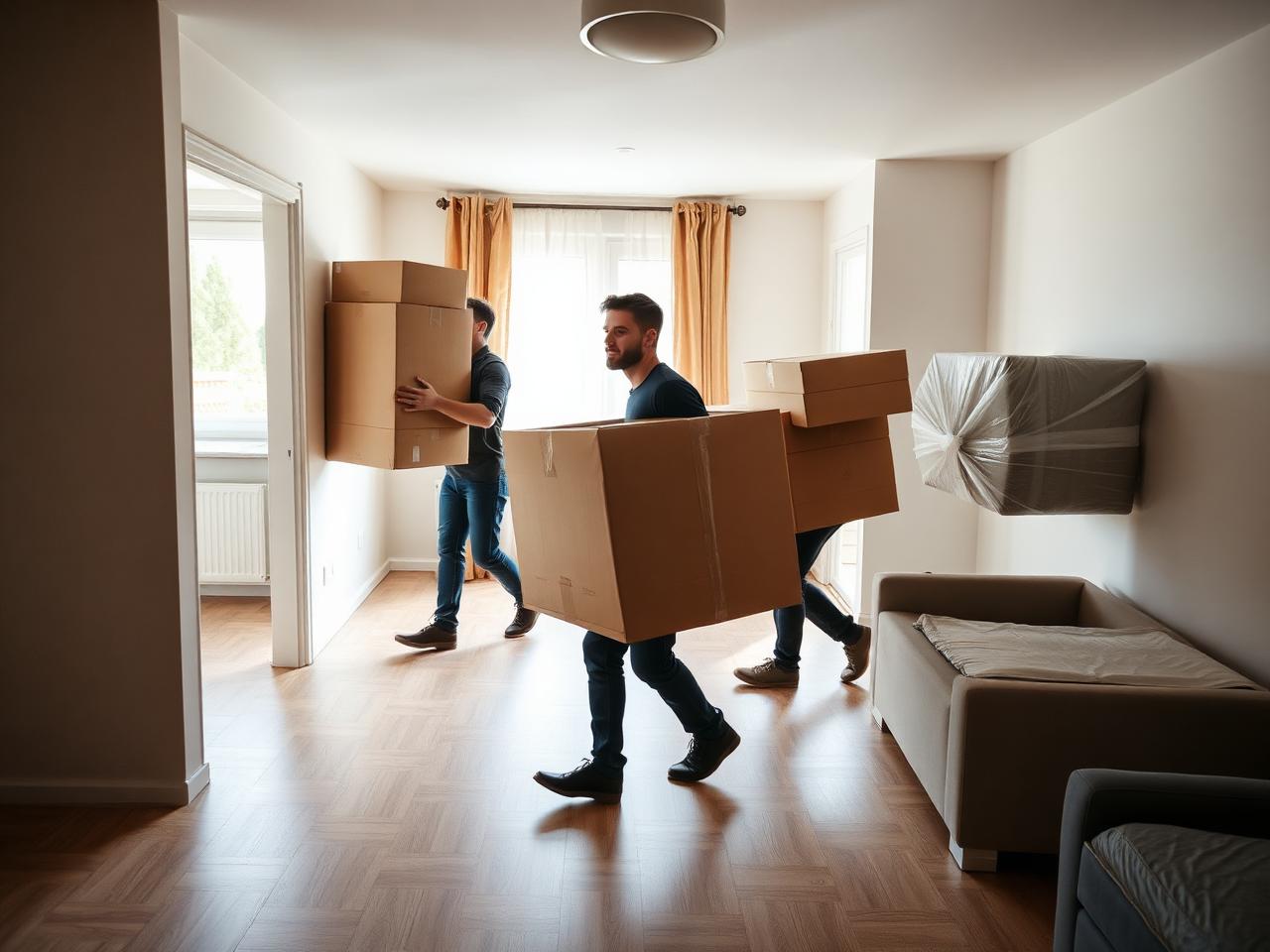 Wohnungsauflösung – Möbel und Kartons werden aus einer Wohnung getragen